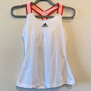Adidas White and Pink Fitted Y-Back Tank Top